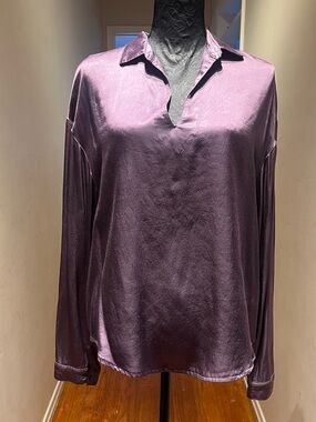 Raquel Allegra Satin like Long-Sleeve Blouse - Plum